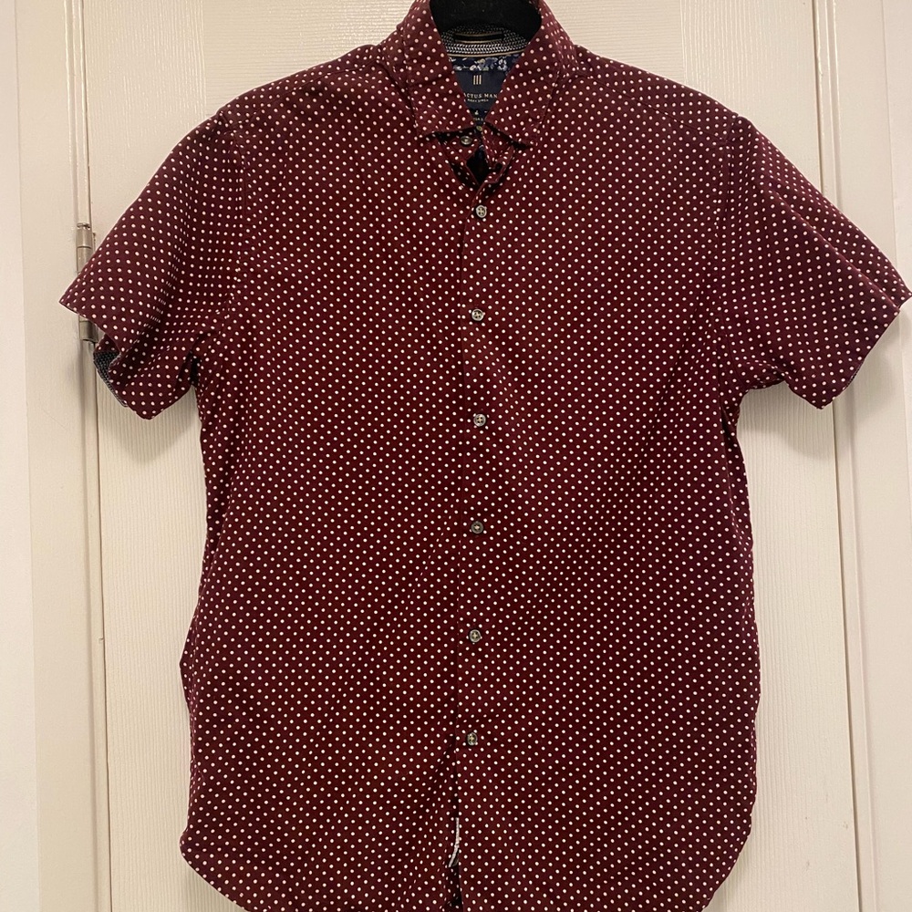 Cactus Maroon and White Dot Mens Casual Shirt